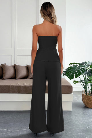 Elegant Strapless Buttoned Pants Set