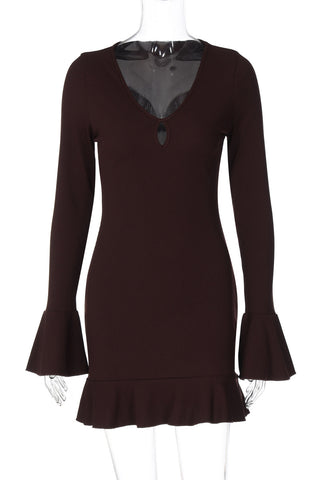 Flare Sleeve Ruffle Hem Casual Dress