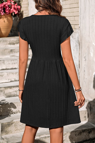 Button-Front Flutter Sleeve Dress