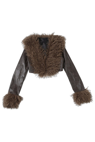 Cropped Faux Fur Collar Jacket