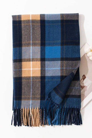 Plaid Fringed Wrap Scarf