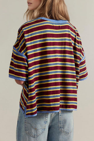 Striped Contrast Hem Crew Neck T-Shirt