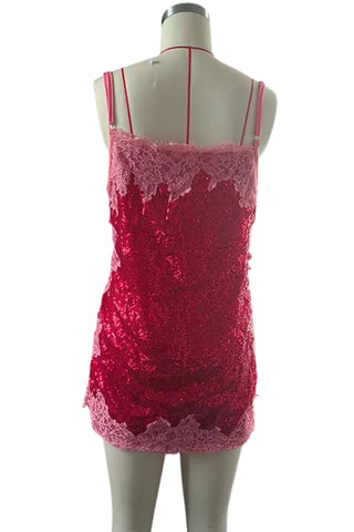 Sequin Lace Trim Slip Mini Casual Dress