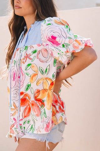 Watercolor Floral Puff Sleeve Blousee