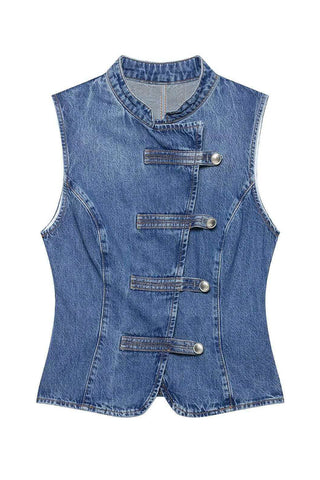 Button Asymmetric Stand Collar Vest