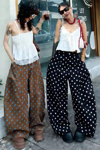 Polka Dot High-Waist Wide Leg Casual Pants