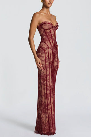 Floral Lace Strapless Maxi Dress