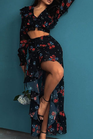 Floral Ruffle Skirt Set