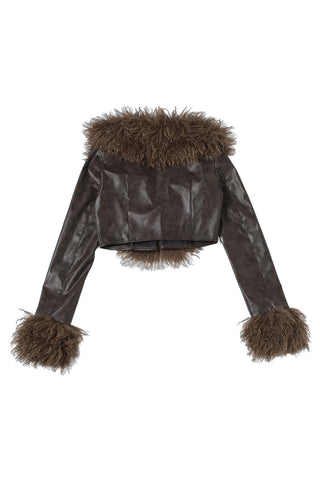 Cropped Faux Fur Collar Jacket