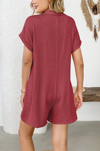 Casual Short Sleeve Button-Up Romper