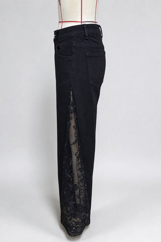 Sheer Lace Side Panel Baggy Jeans