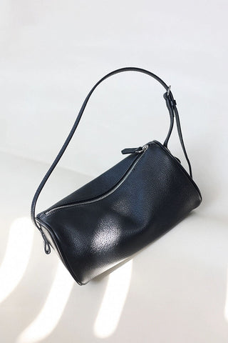 Zip-Top Textured Cylinder Shoulder Bag