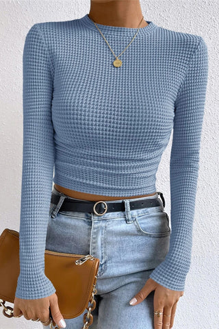Textured Cropped Long Sleeve Top
