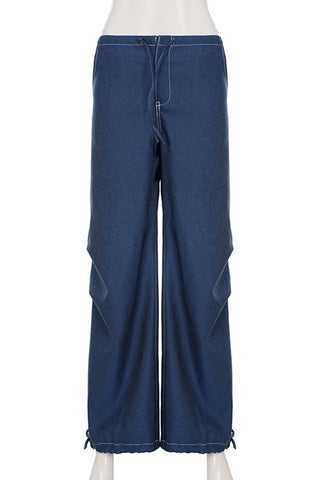 Wide-Leg Drawstring Casual Pants