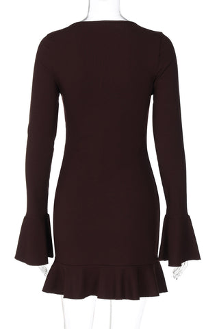 Flare Sleeve Ruffle Hem Casual Dress