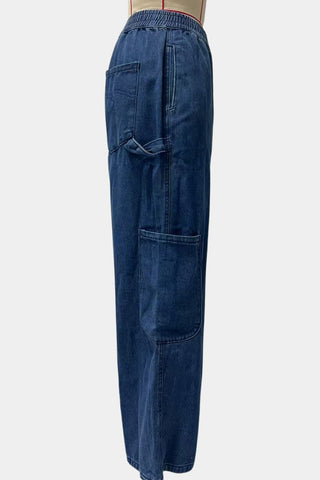 Elastic Waist Wide-Leg Jeans