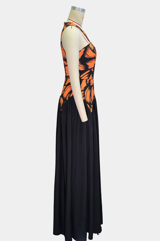 Halter Neck Maxi Dress with Flowing Skirt