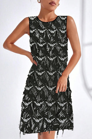 Sequin Fringe Sleeveless Shift Casual Dress