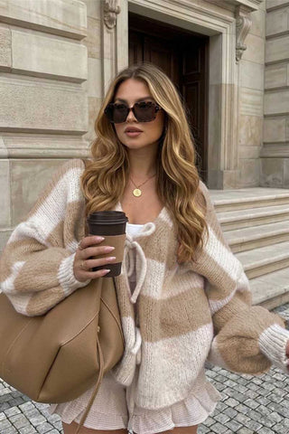 Striped Knit Tie-Front Cardigan