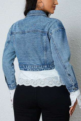 Lace Trim Cropped Denim Jacket