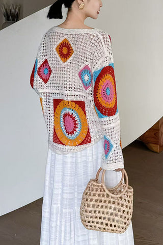 Crochet Patchwork V-Neck Sweater