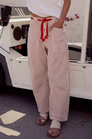 Striped Drawstring Straight Jeans