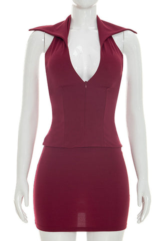 Zip-Front Sleeveless Skirt Set