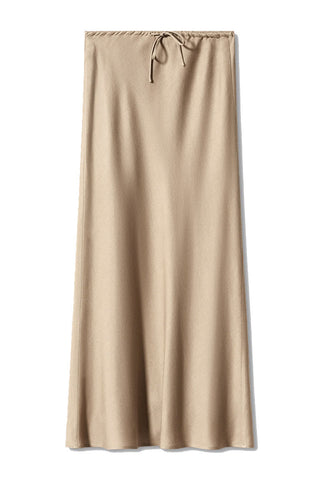 Satin Drawstring Waist Slip Midi Skirt