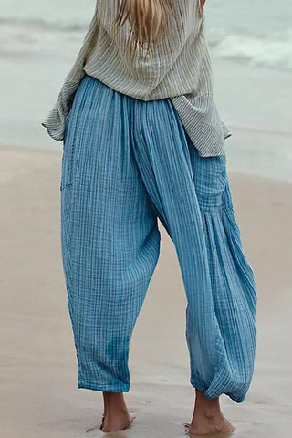 Elastic Waist Pocket Wide Leg Pants