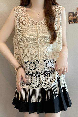 Sleeveless Crochet Fringe Tank