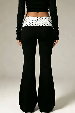 Polka Dot Ruched Waist Flare Casual Pants