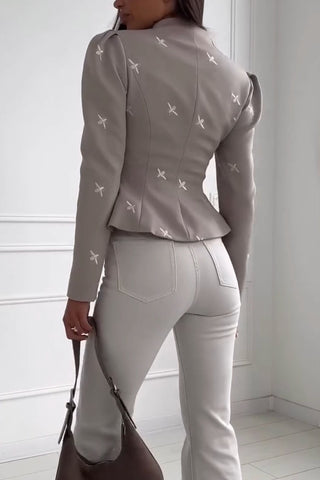 Bee Motif Puff Sleeve Blazer