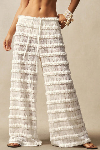 Lace Ruffle Drawstring Wide Leg Pants