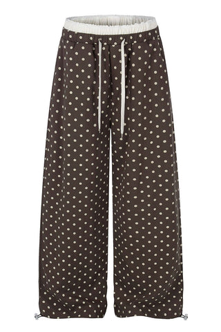 Polka Dot Drawstring Wide-Leg Casual Pants