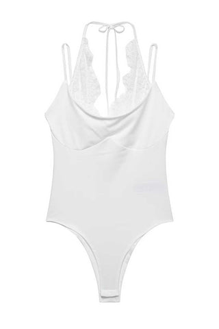 Lace Insert Tie-Back Sleeveless Bodysuit