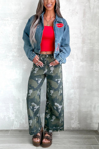 Camouflage Print Wide-Leg Casual Pants