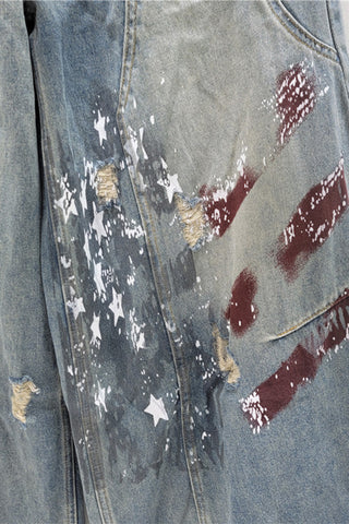 Distressed Paint-Splatter Wide Leg Jeans