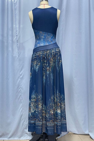 Sleeveless Mock Neck Printed Maxi Dress
