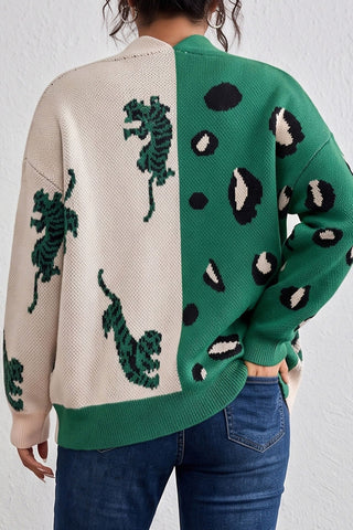 Animal Print V-Neck Button Front Cardigan
