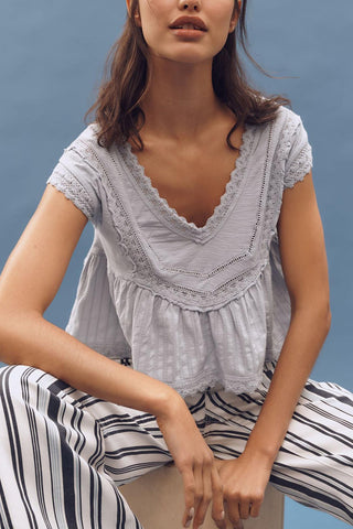 Lace-Trimmed Sleeveless Ruffle Top