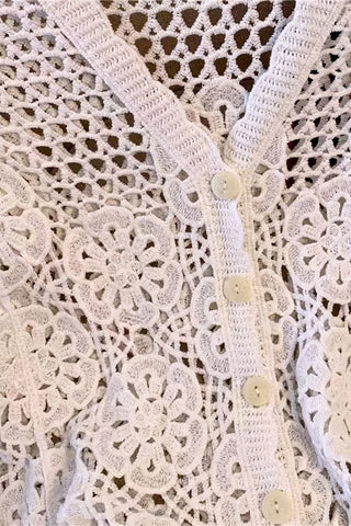 Crochet V-Neck Short Sleeve Blouse