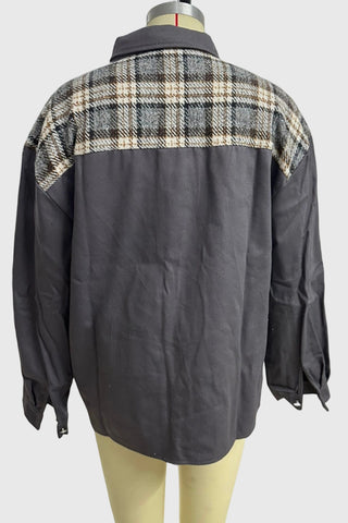 Plaid Patchwork Button-Front Jacket