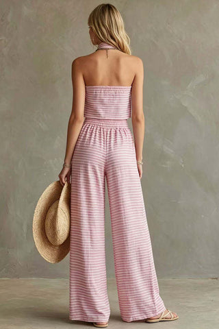 Striped Tube-Top High-Waist Pants Set