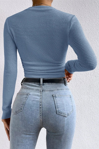 Textured Cropped Long Sleeve Top