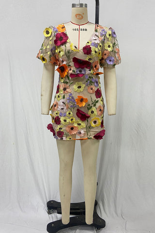 Floral Detail Evening Mini Dress