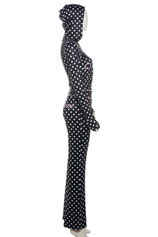 Polka Dot Hooded Jumpsuit