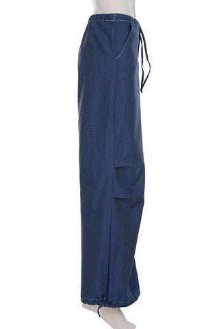 Wide-Leg Drawstring Casual Pants