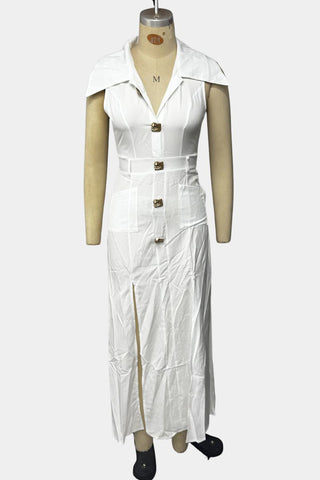 Button-Front Dress with Side Slit