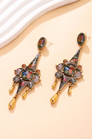 Floral Mosaic Drop Dangle Earrings