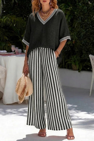 Striped Wide-Leg Pants Set
